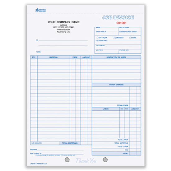Picture of Work Order/Invoice Form - 3 Part Carbon (JWO-861-3)